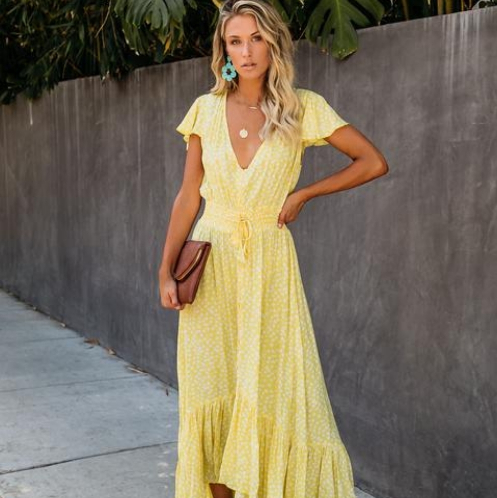 VICI Dolls Button Down Smocked Maxi Dress